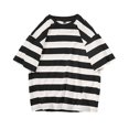 thumbnail image 4 of Camiseta de hombre a rayas, media manga, suelta, cuello redondo, blusa de algodón, negro, L Yuarrent AP002500-02, 4 of 7