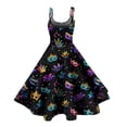thumbnail image 3 of Fgvctg Mardi Gras Dress Party for Women Carnival Crewneck Cocktail Dress Glitter Mask Print Fit 50's Midi Dress Flowy Sleeveless Formal Parade Clothing Black M, 3 of 4