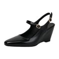 thumbnail image 4 of Wedge Heels for Women Comfortable Leather Ankle Strap Slip on Lightweight Square Closed Toe Business Casual Work Dress Shoes Black Size 6.5, 4 of 4