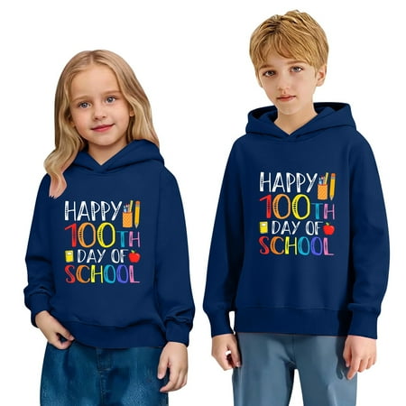 JAJAHO 100 Days Of School Sweatshirt Kids Boys Girls Hoodies Happy 100Th Day Of School Long Sleeve Hoodies Stylish Tops
