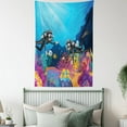 thumbnail image 4 of Deep Sea Tapestry, Scuba Diving Themed Cartoon Graphic of Divers with Vivid Coral and Fishes, Wall Hanging for Bedroom Living Room Dorm Decor, 60W X 80L Inches, Sky Blue Multicolor, by Ambesonne, 4 of 5