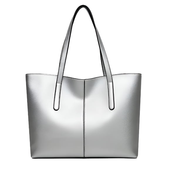 GASTROPOD Vintage Genuine Leather Shoulder Bag Work Totes for Women Purse Handbag with Back Zipper Pocket - Silver