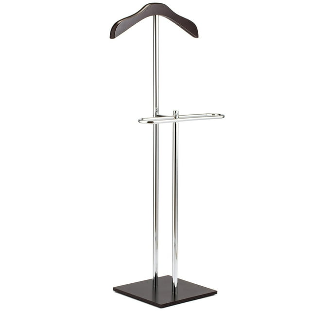 Soporte para trajes, abrigos y pantalones // Perchero para trajes hecho de madera de color marrón y metal