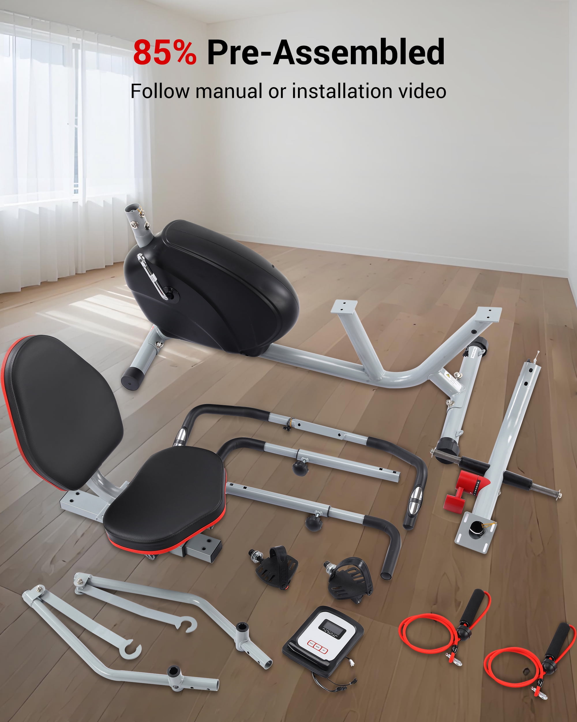 Recumbent Exercise Bike with Arm Exerciser for Home - Elliptical Recumbent Cross Trainer with Backlit Display, Pulse Sensor, 8-Level Magnetic Resistance, 380LBS Weight Capacity