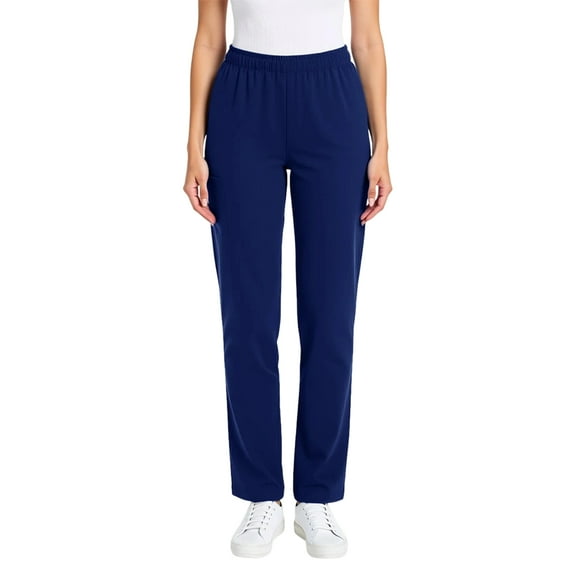 Hogleaql Workwear Women's Scrubs Pant Comfortable Straight Leg Solid Color Elastic Waist Nursing Uniform with Pockets Workwear Pants Navy M