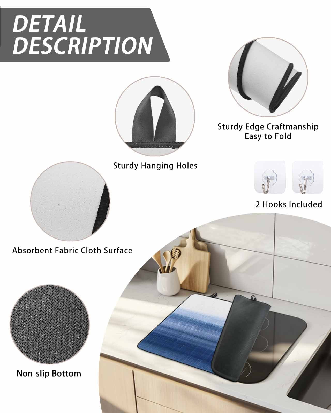 Stove Top Covers for Electric Stove, Navy Blue Ombre Glass Stovetop Cover Protector, Farmhouse Modern Gradient Induction Cooktop Protector Oven Mat for Kitchen Countertop 24"x21"