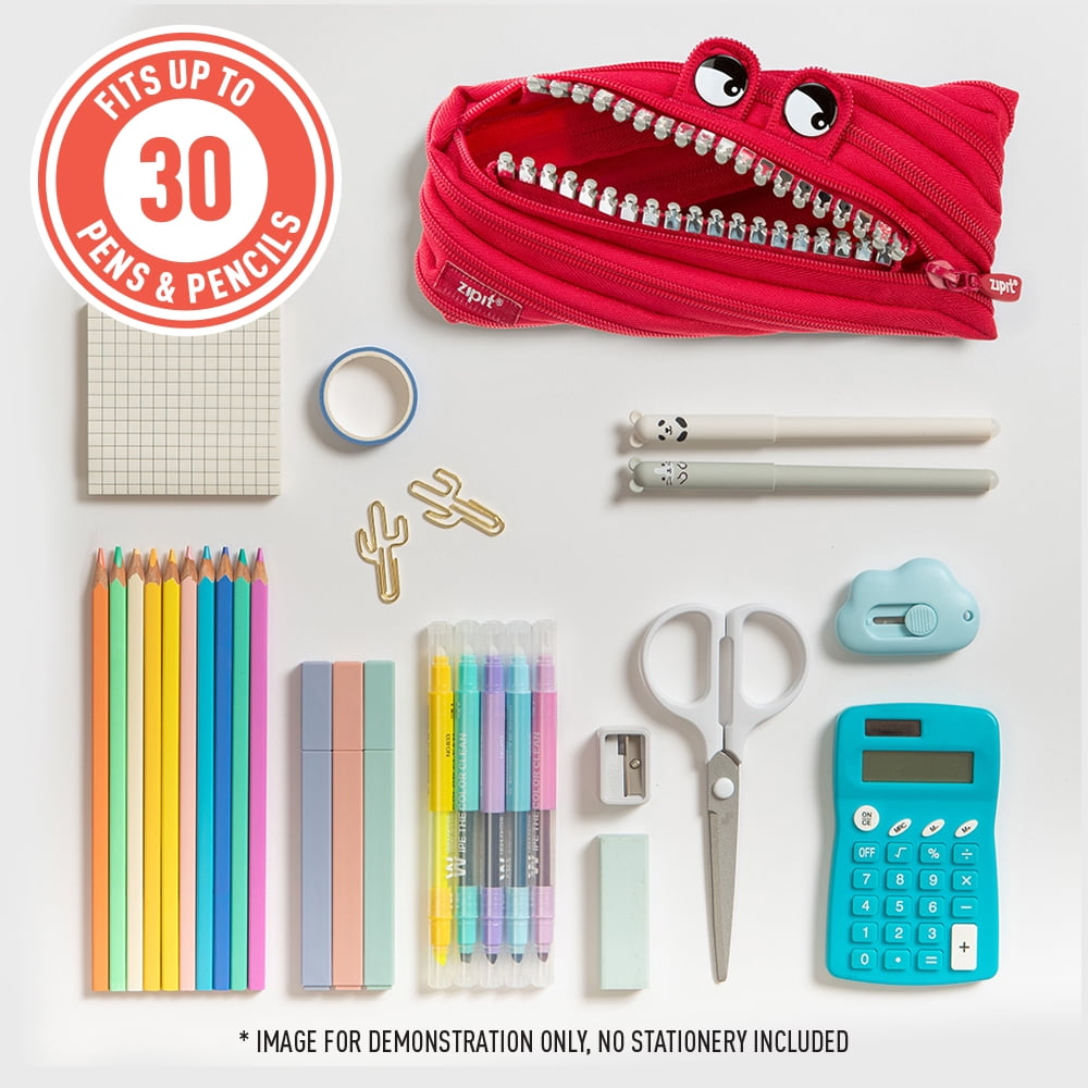 ZIPIT Grillz Pencil Case for Kids, Cute Pencil Pouch for Boys & Girls (Red)