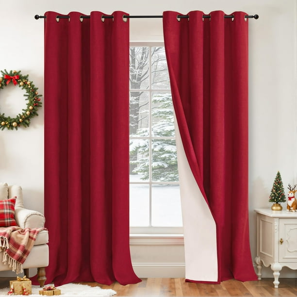Cortinas opacas Lajode de lino rojo para sala de estar, 213 x 213 cm