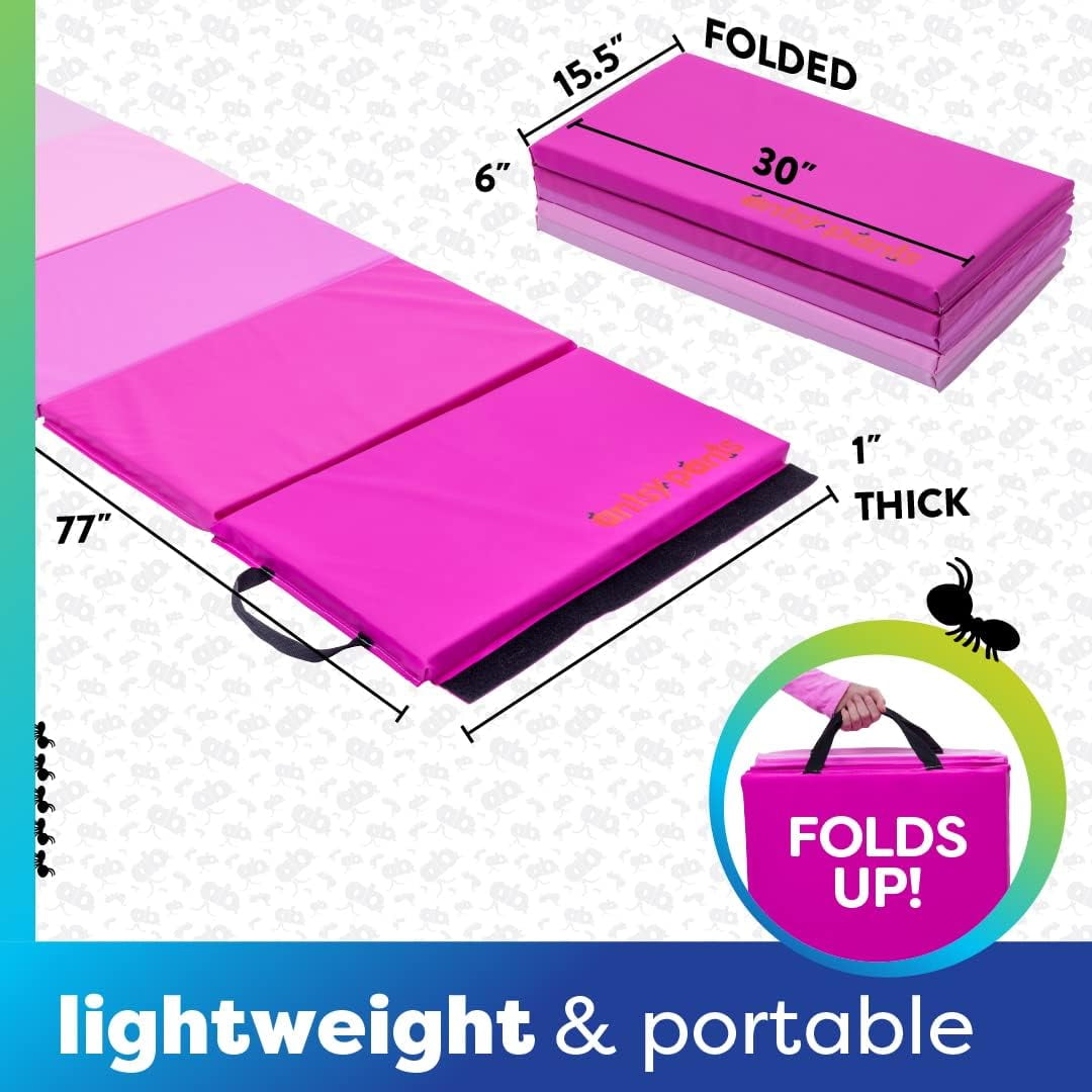 Antsy Pants Tumbling Mat – Gymnastics Mat, Easy to Clean, Sturdy, Foldable Tumbling Mat for Kids, Padded, Portable, Carrying Handle, Gymnastics Equipment for Activity Play, Pink Ombre