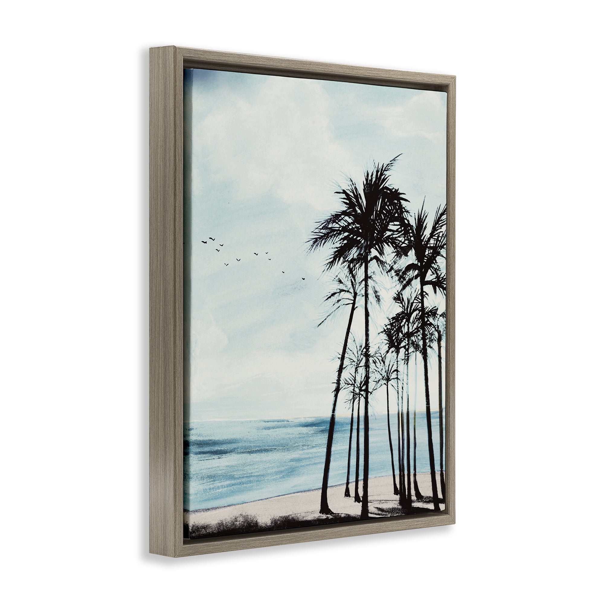 Stupell Industries Summer Beach Silhouette Coastal Painting Brown Floater Framed Canvas Art Print Wall Art, 17 x 21