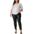 thumbnail image 3 of Agnes Orinda Women's Plus Size Tops Glitter 3/4 Slit Sleeve Crew Neck Shimmer Sparkle Sequin Party Blouse Tops 2025 1X Silver, 3 of 7