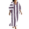 thumbnail image 2 of Casual T Shirt Dress Women's V-Neck Striped Print Three-Quarter Sleeve Maxi Dress With Side Slits Bohemian Flowy Purple S, 2 of 7