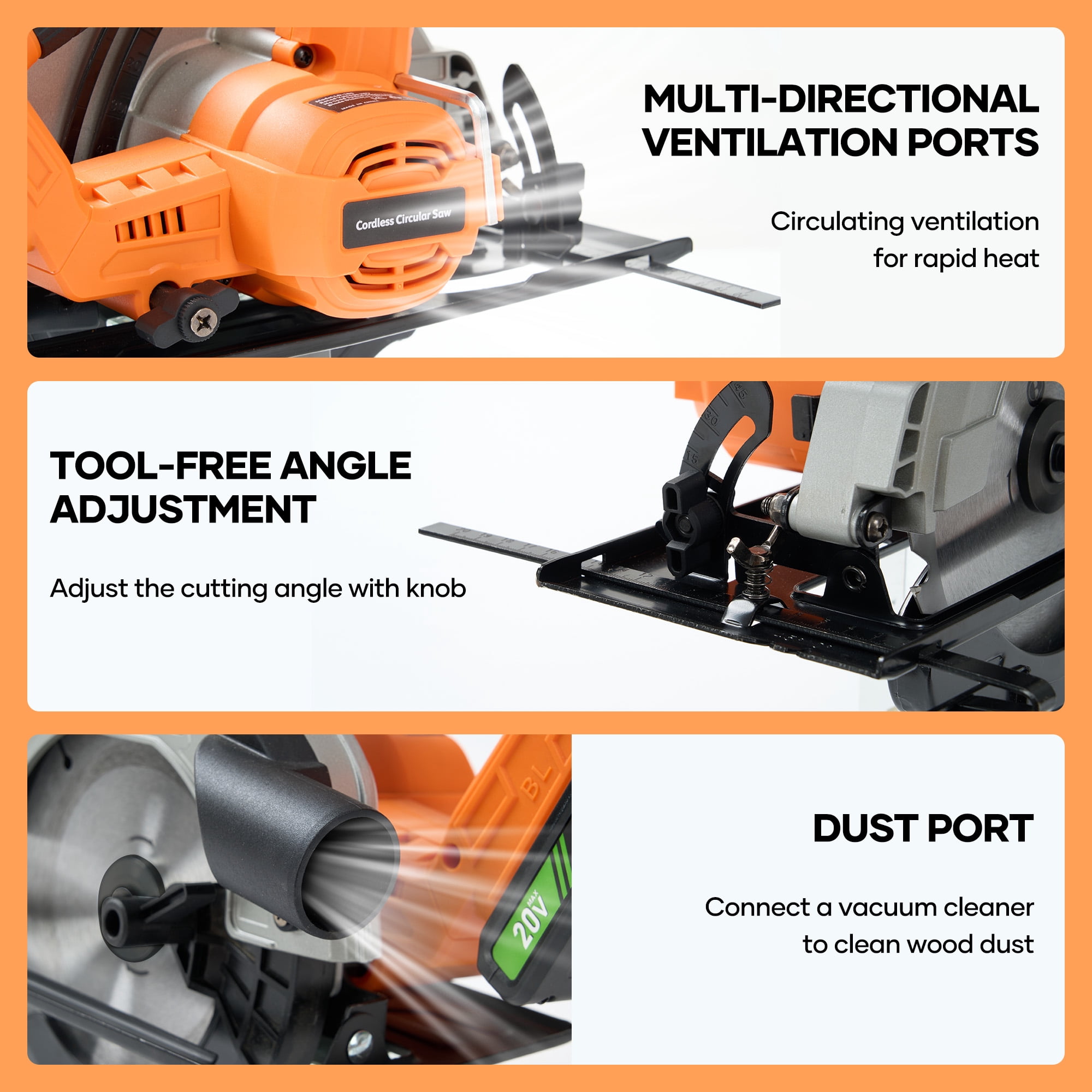 GASKY 6-1/2 inch 20V Cordless Circular Saw with Battery and Charger, Brushless Circular Saw Battery Powered, 0-45°Bevel Lightweight Circular Saw Kit, for Wood Cutting