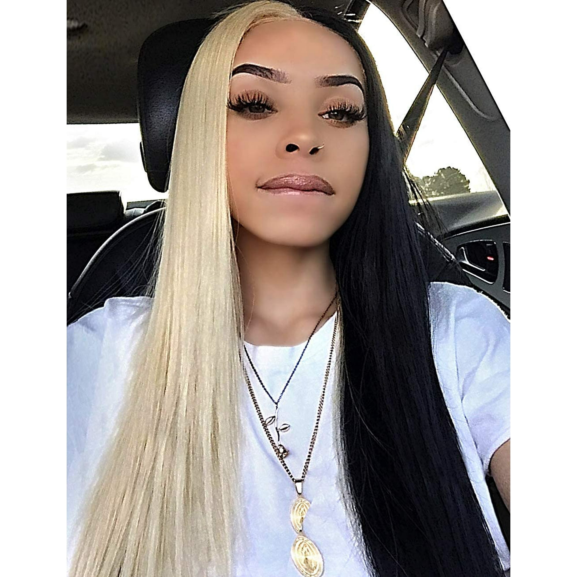 28 Half Blonde And Half Black Color Middle Parted Yaki Synthetic Hair Wigs For Women Long Silky Smooth Straight High Temperature Synthetic Full Hair Wigs Walmart Canada 28 Half Blonde And Half Black Color Middle Parted Yaki Synthetic Hair Wigs For Women Long Silky Smooth Straight High Temperature Synthetic Full Hair Wigs Walmart Canada