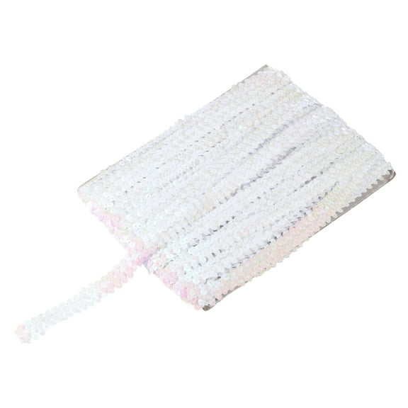 Uxcell 25 Yards 0.8 Inch Elastic Sequins Trim Flat Sequin Strip Paillette Fabric Ribbon for Crafts DIY Fringe Sewing Iridescent White