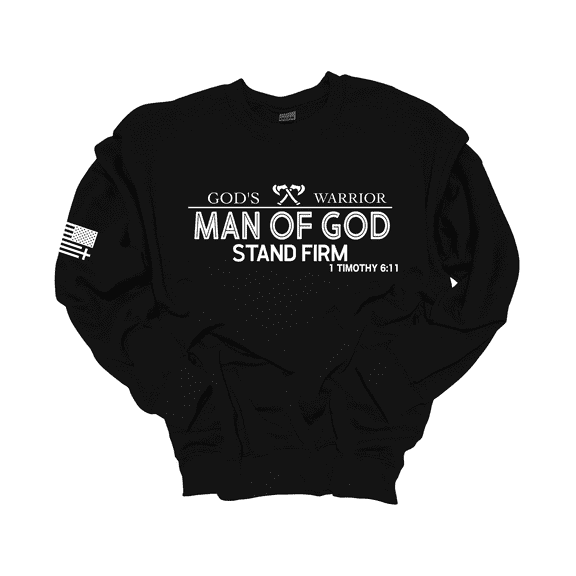 Trenz Shirt Company God's Warrior Man of God Stand Firm Bible Scripture Mens Christian Jesus Cross Crewneck Sweatshirt-Black-small