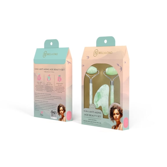 Bella Ciao 3-in-1 Anti-Aging Jade Beauty Set – Dual Jade Roller, Ridged Roller & Gua Sha | Natural Jade Facial Massage Tool Set for Glowing, Youthful Skin