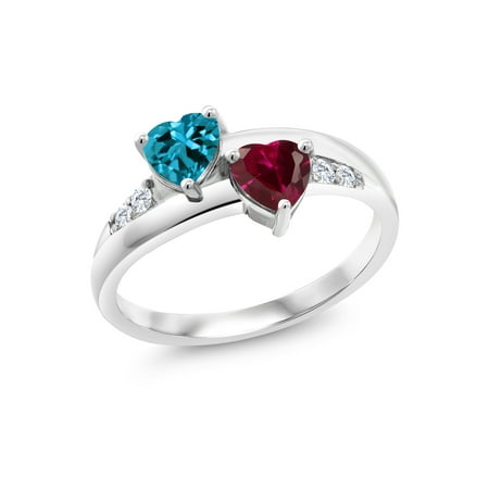 1.23 Ct Heart Shape London Blue Topaz Red Created Ruby 925 Sterling Silver Lab Grown Diamond