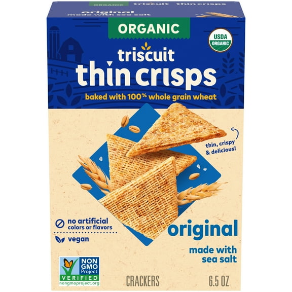 Triscuit Organic Original Whole Grain Wheat Crackers, Organic Crackers, Vegan Snacks, 6.5 oz