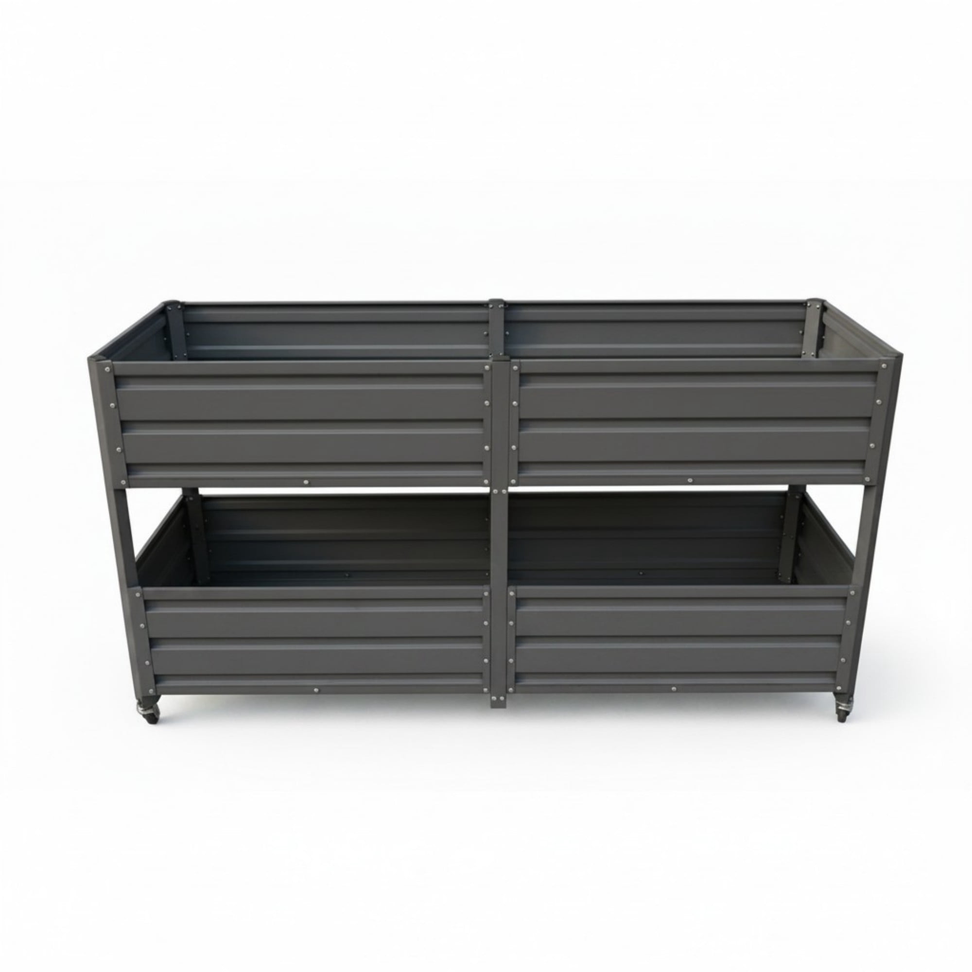 Aukfa 2-Tier Elevated Raised Garden Bed with Lockable Wheels, 37.8" Tall Outdoor Galvanized Metal Planter Box for Vegetables, Herbs, Flowers, Patio Backyard Garden, Gray