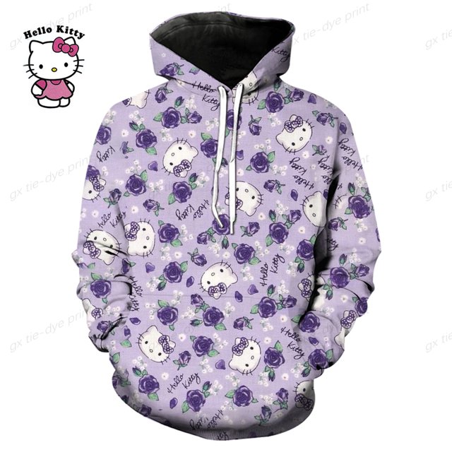 Sudadera con capucha de Hello Kitty con estampado 3D para hombre y mujer, sudaderas de moda, ropa de calle
