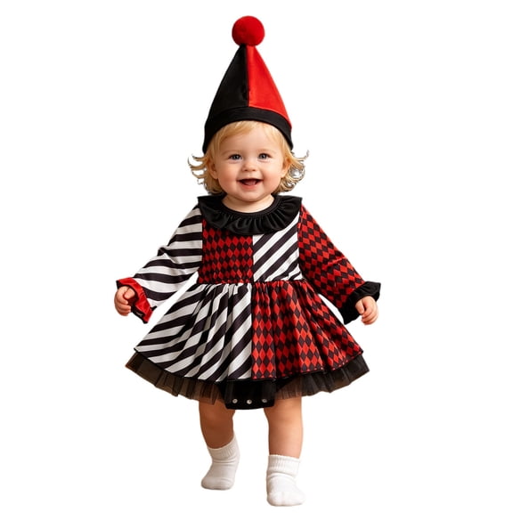 Ruiwill Halloween Baby Girls Onesies Size 9-12 Months Clown Costume Long Sleeve Romper With Hat Set Costume Fall Winter Girls Clothes Black