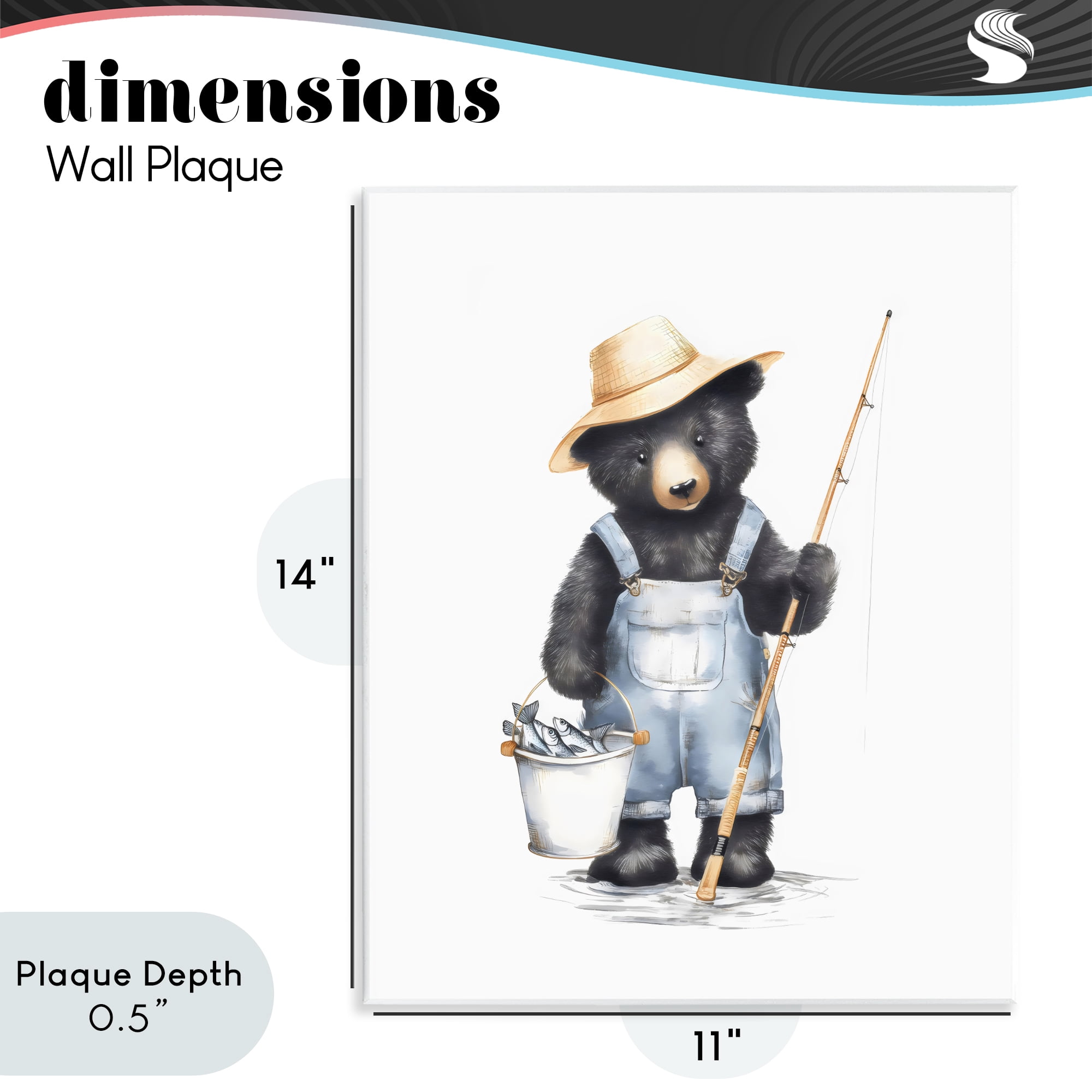 Stupell Industries Fishing Bear in Straw Hat Wall Plaque Art, design by Arlington Prints