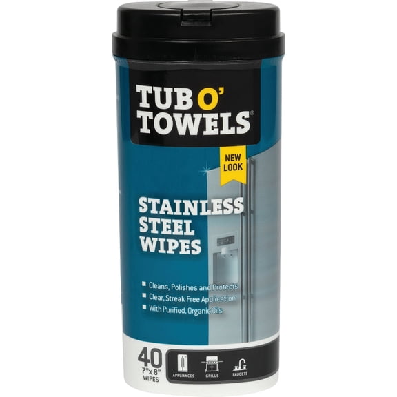 Tub O' Towels Heavy Duty Stainless Steel Wipes - Household Cleaning - 40 Count