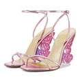 thumbnail image 3 of XYD Women Open Toe Sandals Glitter Rhinestone Butterfly Wing Wedge Heels Ankle Strap Bridal Prom Shoes Size 7 Pink, 3 of 4