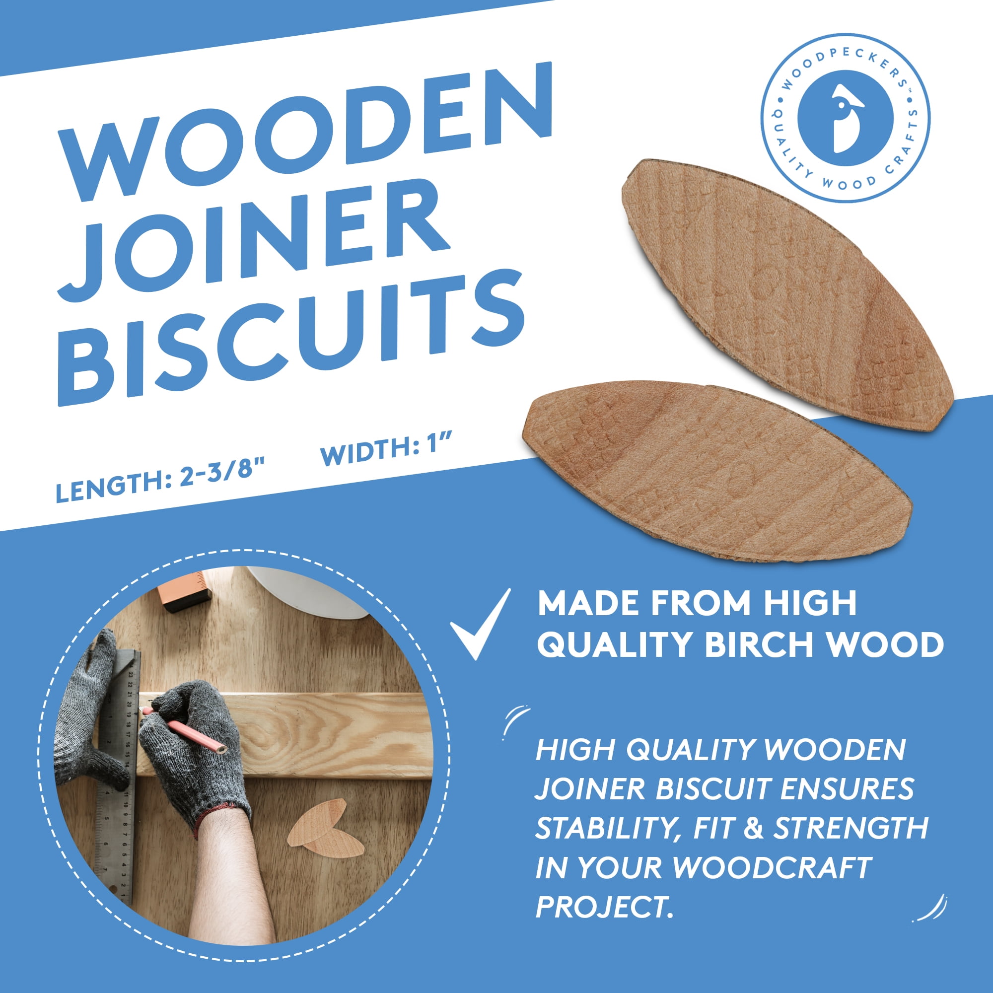 Wooden Joiner Biscuits Size 20, 100 Pieces by Woodpeckers 