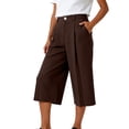 thumbnail image 2 of Cagogo Women's High Waisted Wide Leg Capri Pants with Pockets Casual Solid Loose Cropped Palazzo Trousers Summer Beach Work Lounge, Brown XL, 2 of 7