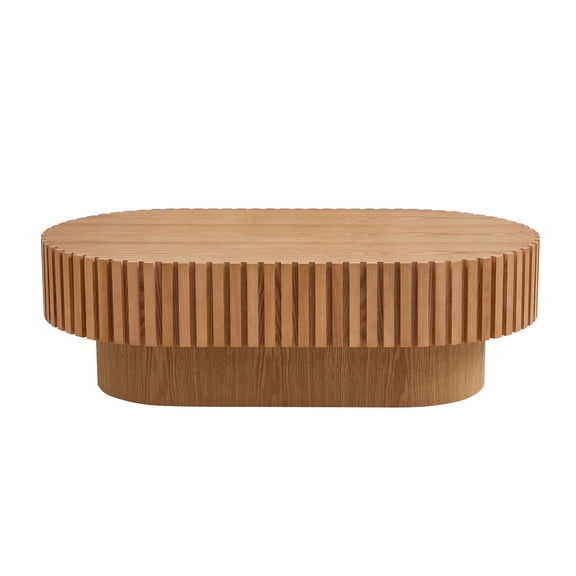 Kevinplus 43.7"Modern Oval Coffee Table with Sturdy Pedestal for Living Room, Natural