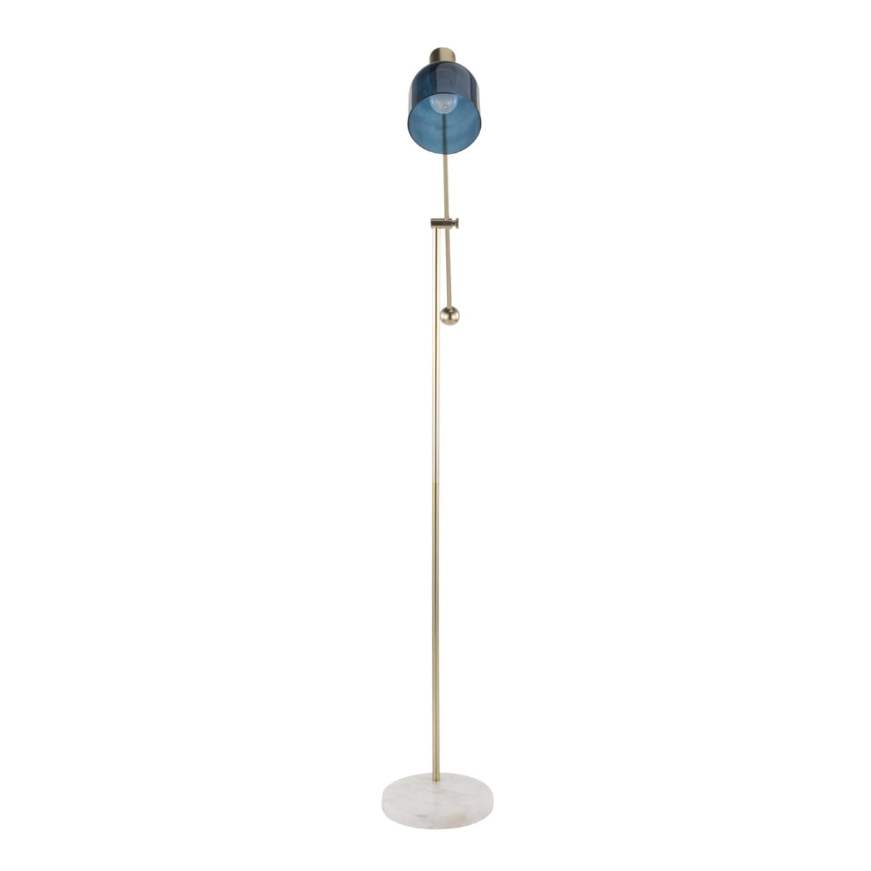 Marcel Contemporary Floor Lamp in White Marble, Gold Metal and Blue Glass by LumiSource
