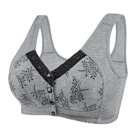 Wayzton Woman Oversized Wireless Bra Front Button Push Up Underwear Bra Save Big Gray 4XL