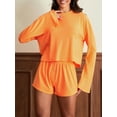 thumbnail image 5 of Michellecmm Women's 2 Piece Pajama Set, Round Neck Long Sleeve Loose Fitting Tops + Elastic Waist Shorts Solid Color Summer Lounge Outfits, 5 of 9
