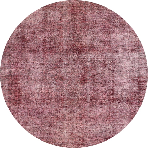 Ahgly Company Machine Washable Indoor Round Abstract LightCoral Pink Area Rugs, 5' Round