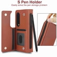 thumbnail image 4 of Dteck for Samsung Galaxy Z Fold 3 Wallet Case with 6 Credit Card Slots and S-Pen Slot,RFID Blocking Multi Card Function Magnetic Clasp Kickstand for Man Women, Brown, 4 of 7