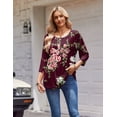 thumbnail image 5 of Zeagoo 3/4 Length Sleeve Tops Women Round Neck Button Design Tunic Blouse Printed Casual Basic Tees Daily Wear, 5 of 8