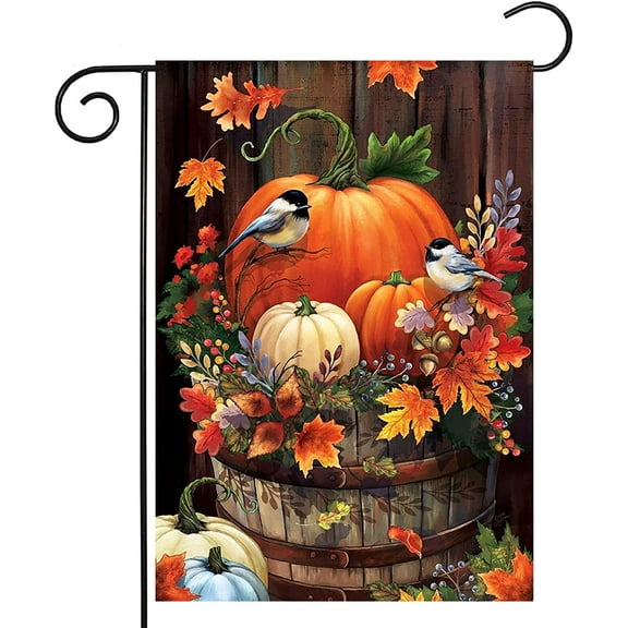 Fall Garden Flags for Outside 12x18 Double Sided,Thanksgiving Pumpkin Garden Flags for Outside Decor Autumn,Halloween Front Porch Small Yard