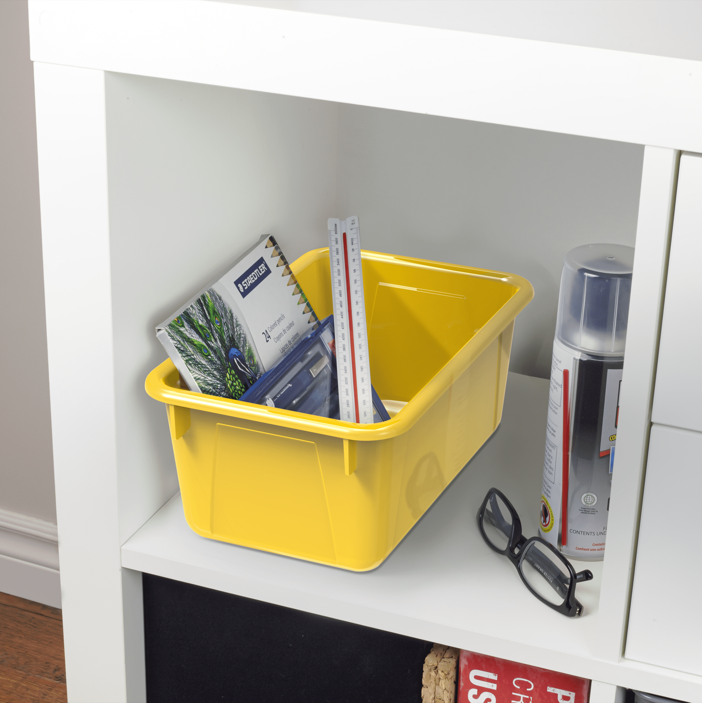 Storex Plastic Cubby Bin, Craft and Supply Storage for Kids, Yellow, 5-Pack