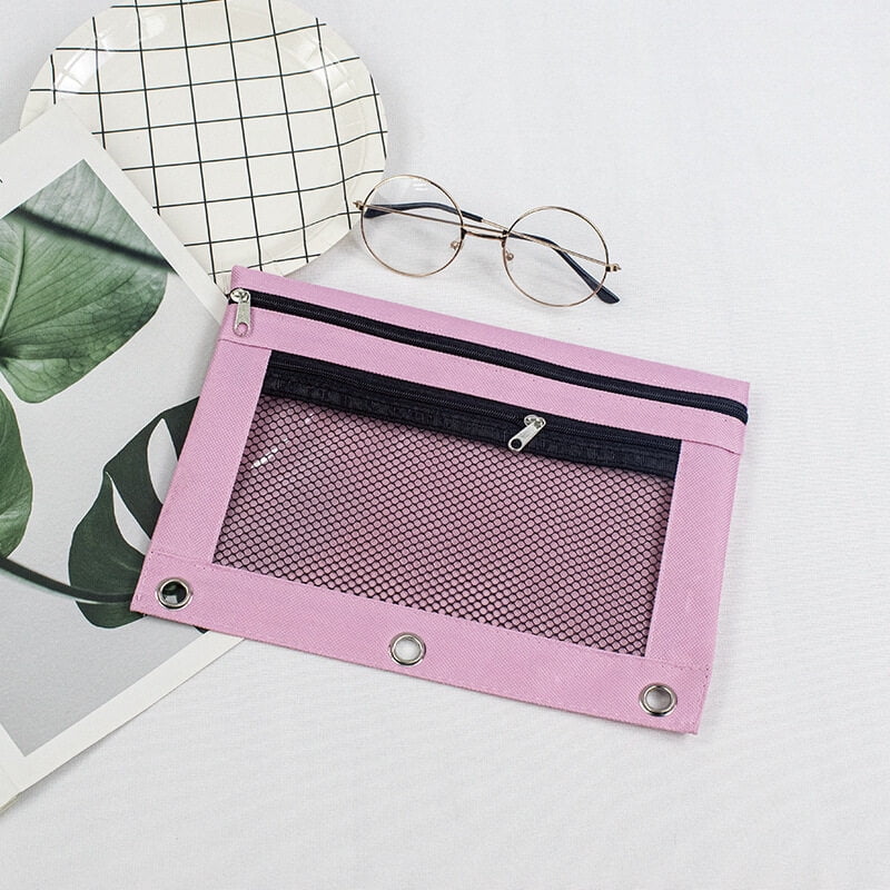 Binder Pocket Mesh Pencil Pouch Binder Pen Bag Cloth File Bag Zipper