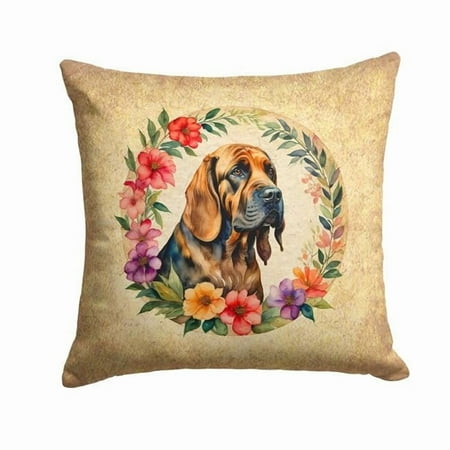 Bloodhound and Flowers Fabric Decorative Pillow 18 in x 18 in