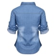 thumbnail image 5 of Spring Women Blue Jean Blouses Soft Denim Long Sleeves Shirt Slim Tops, 5 of 5
