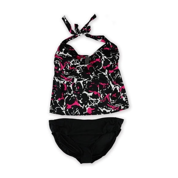 Tankini de 2 piezas con pliegues múltiples para mujer INC, negro, 20