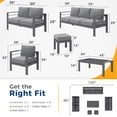 thumbnail image 5 of RoyalCraft Aluminum Outdoor Patio Furniture Set with Footrest, Modern Patio Conversation Sets, Outdoor Sectional Metal Sofa with 5 Inch Cushion and Coffee Table for Balcony, Garden, Grey, 5 of 9