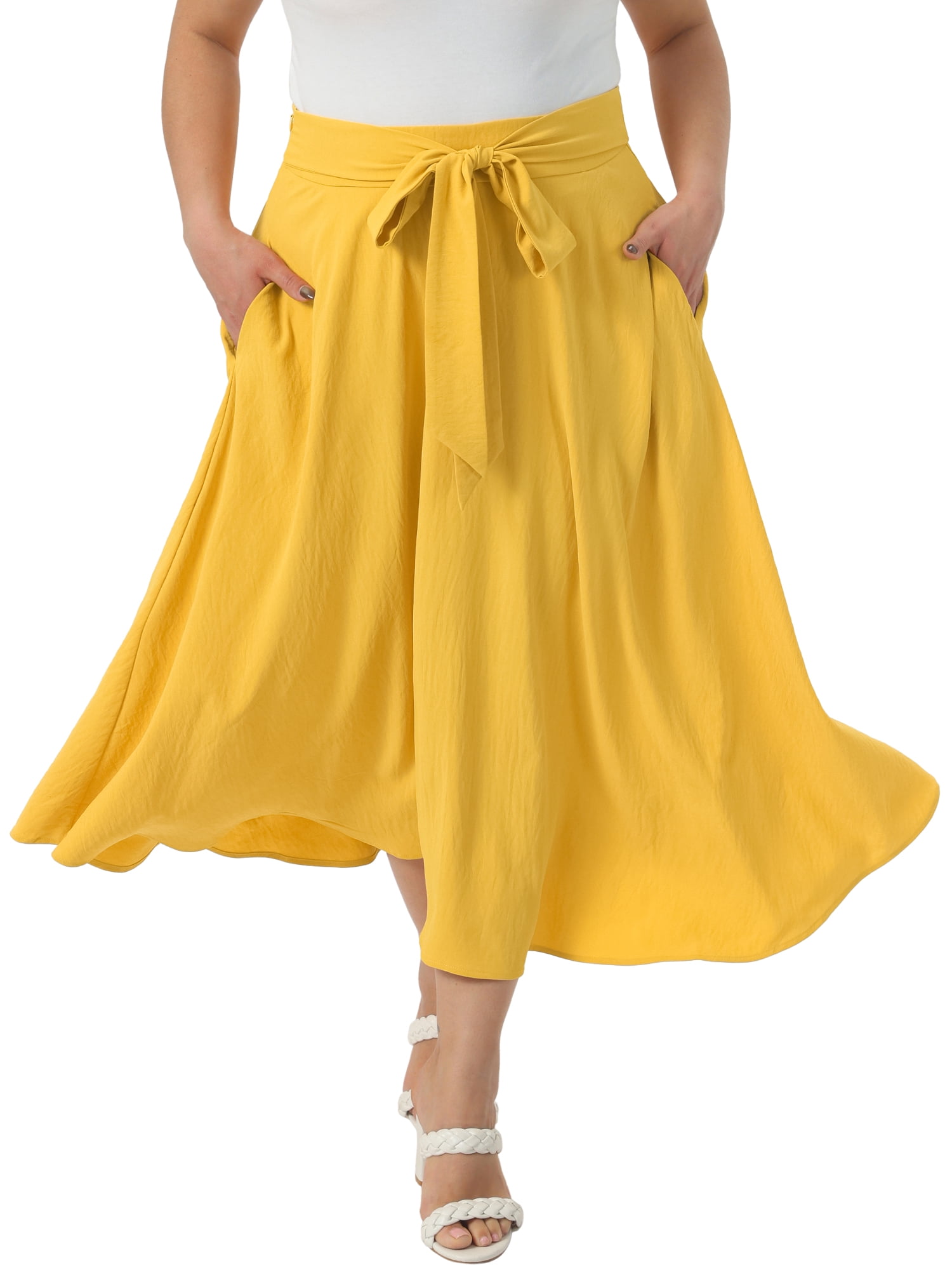 DARING DIVA Women's Plus Size High Waist A-Line Skirt with Pockets 1X Yellow