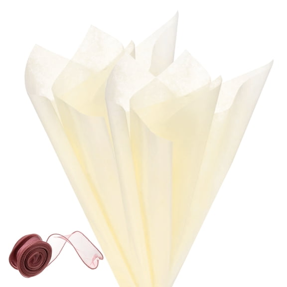 Uxcell 76 Sheets Korean Cotton Flower Wrapping Paper with Ribbon, 12" Milk Cotton Waterproof for Bouquets/Gift Packaging [Beige]