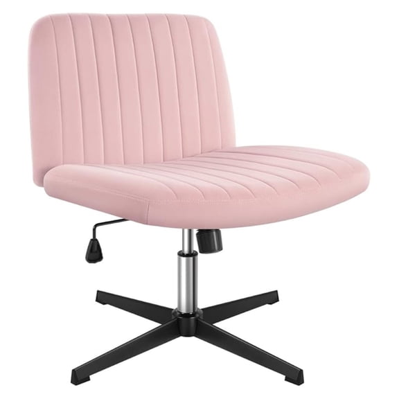 Criss Cross Chair No Wheels Height Adjustable Swivel Vanity Chair for Home Office with Wide Flannel Seat (Pink)
