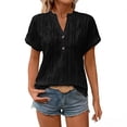 thumbnail image 2 of ClodeEU Women's V Neck Short Sleeve Blouse, Casual Solid Color Loose Fit Button Top Black,Women's Plus L, 2 of 8
