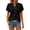 Black, variant on Women's Short Sleeve Jacquard Blouse,Elegant Diamond Textured V Neck Henley Top,Cute Button Detail Casual T-Shirt with Rolled Cuffs for Daily Office Wear